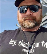 StupidFish Limited Edition Slogan Tee "Hey. Check your Fly" Vintage Black T-Shirt